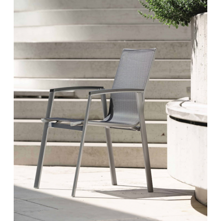 TOP Fauteuil aluminium Noir mat textilène Gris lin