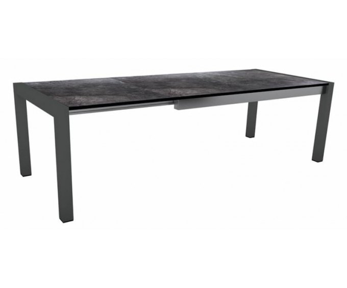 Table extensible 174 à 254 cm Anthracite plateau HPL Marbre noir